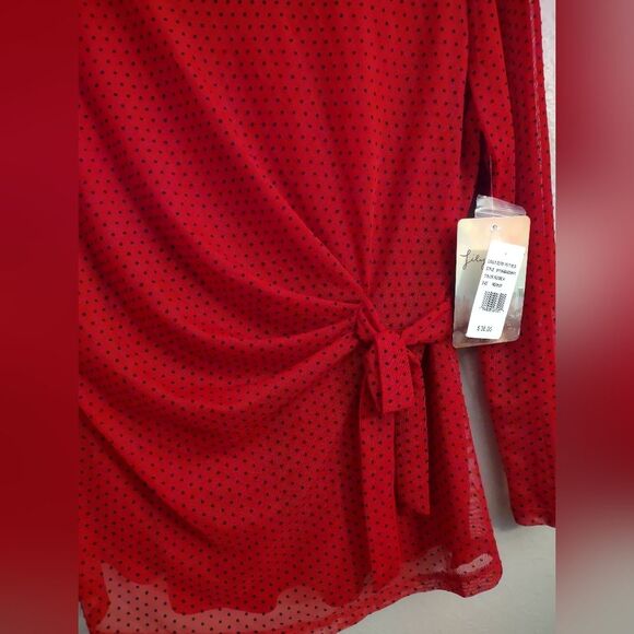 Lily White Red Polka Dot Wrap Tie Blouse Size Medium - Picture 6 of 16